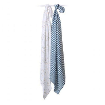 2 - pack Cotton Swaddles - Fish / Navy Gingham - My Little Thieves