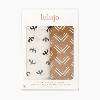 2 - pack Cotton Swaddles - Mudcloth / Black Birds - My Little Thieves