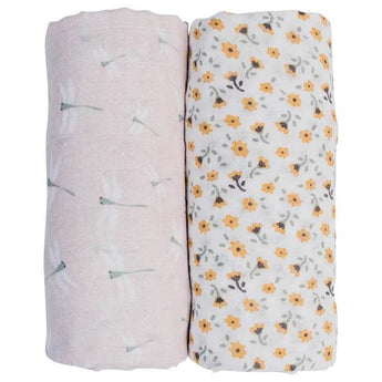 2 - pack Cotton Swaddles - Vintage Floral / Dragonfly - My Little Thieves