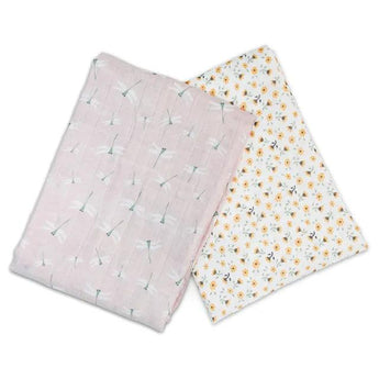 2 - pack Cotton Swaddles - Vintage Floral / Dragonfly - My Little Thieves