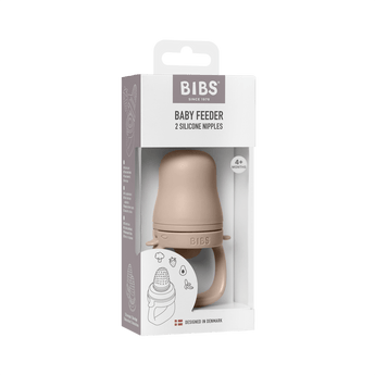 Sage BIBS Baby Feeder with 2 silicone nipples in its retail box, designed for weaning and gum soothing.