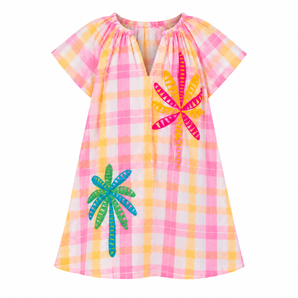 Minimill Girls Pastel Plaid Embroidered Summer Dress