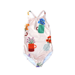 Pink Tulips Girls One Piece Swimsuit