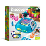 Discovery 3D Neon Spin Motorised Art Station box with a child creating colorful spin art.