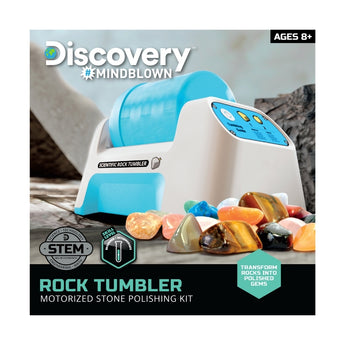 Discovery™ #MINDBLOWN Rock Tumbler Starter Kit – Stone Polishing Set with Rocks, Grit, Gem Case| STEM Science Project Kit for Kids & Beginners| Cool Toy for Boys & Girls Ages 8+