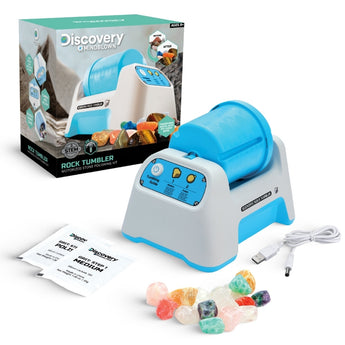 Discovery™ #MINDBLOWN Rock Tumbler Starter Kit – Stone Polishing Set with Rocks, Grit, Gem Case| STEM Science Project Kit for Kids & Beginners| Cool Toy for Boys & Girls Ages 8+