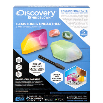 Discovery Mindblown Mini Unearthed Gemstones Dig Set, 2 Pack Excavation Kit w/ Chisel, App & Poster, Interactive Archaeology Geology Experiment, Fun & Educational Science STEM Toy for Kids 6+