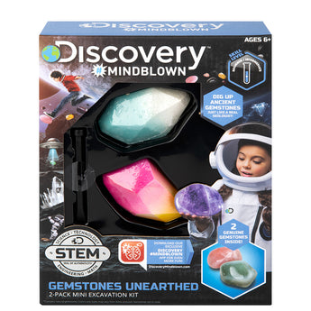 Discovery Mindblown Mini Unearthed Gemstones Dig Set, 2 Pack Excavation Kit w/ Chisel, App & Poster, Interactive Archaeology Geology Experiment, Fun & Educational Science STEM Toy for Kids 6+