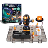 Discovery Mindblown Robot Spinner experiment set with black robot, orange lights, and circuit board.