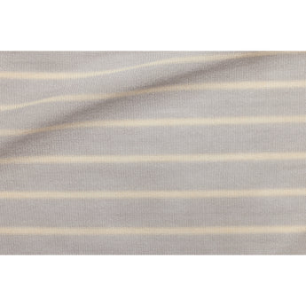 Ergobaby Aura sustainably sourced knit baby wrap in grey with light beige horizontal stripes.