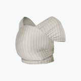 Ergobaby Aura knit baby wrap in grey with subtle vertical white stripes.