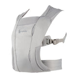 Ergobaby Embrace Heather Grey newborn carrier, soft mesh fabric, adjustable straps, and buckle.