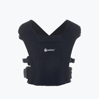 Ergobaby Embrace Heather Grey newborn carrier, soft black fabric with adjustable straps and buckles.