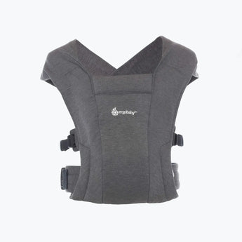 Ergobaby Embrace Heather Grey newborn carrier, soft fabric, with adjustable buckles.