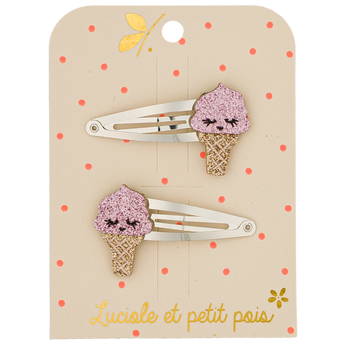 Ice Cream Strawberry Hair Clips Pair (F_166)