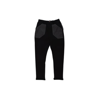 Black leggings with textured panels on a white background