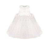 Junona White Tulle Girls Occasion Dress with flowing layers and sparkling details.