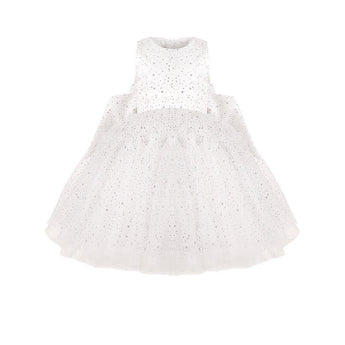 Junona White Tulle Girls Occasion Dress with flowing layers and sparkling details.