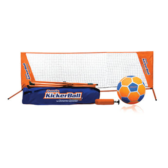 Tennis KickerBall set with goal, ball, and carrying bag on a white background