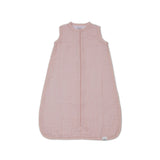 Lulujo 100% Cotton Muslin Sleep Sack in light pink, featuring a front zipper and sleeveless design.