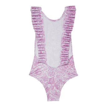 Marie Raxevsky Girls' Paisley Lillac One Piece Pleated Swimwear | Swimwear Girl