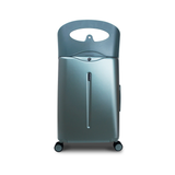 MiaMily 24-inch multi-function ride-on kids suitcase in a sleek teal-grey hard shell, with wheels and a top handle.