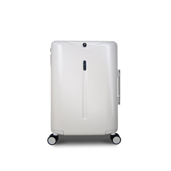 White MiaMily 24-inch check-in luggage with four wheels and a sleek, minimalist design.