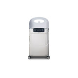 MiaMily 24-inch beige hard shell check-in luggage with a white ride-on seat and black handle.