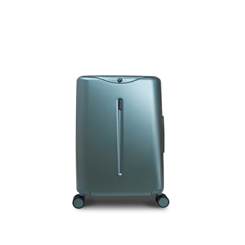Teal MiaMily 24-inch check-in luggage with four wheels and a sleek, ride-on design.