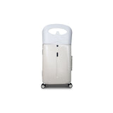 MiaMily 24-inch beige check-in luggage with white ride-on seat and four wheels.