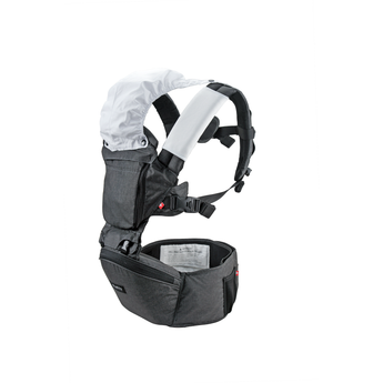MiaMily Hipster Ergonomic Baby Carrier in dark gray with a white sun hood and padded shoulder straps.