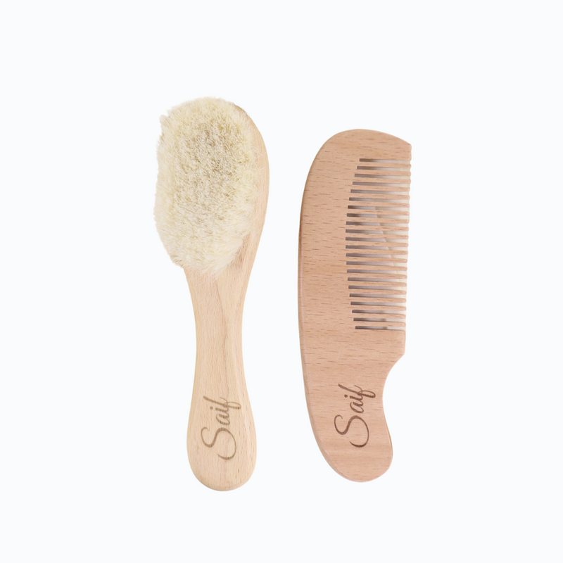 Mommy's Charms Personalized Natural Baby Wooden Hair Brush Set | Hair Brush