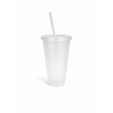 Clear 24oz PP plastic tumbler with lid and straw, ready for personalization.