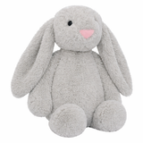 Soft gray plush bunny toy with long ears, black eyes, and a pink nose, 40 cm.