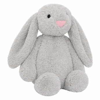 Soft gray plush bunny toy with long ears, black eyes, and a pink nose, 40 cm.