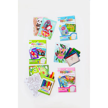 Ooly Foil Tastic 36-piece art set with colorful foil art, coloring pages, and markers featuring whimsical animals.
