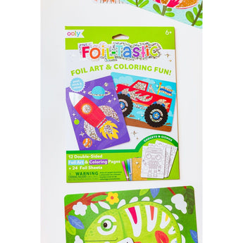 Ooly Foil-tastic "Gadgets & Gizmos" foil art and coloring set with rocket, monster truck, and robot designs.