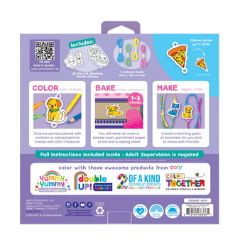 Ooly Shrink Its! DIY Shrink Art Bracelet Kit box with colorful charms, strings, and instructions.