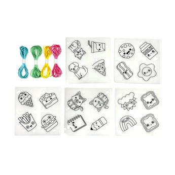 Ooly Shrink Its! DIY Shrink Art Bracelet Kit with colorful string and various pre-cut charms like food and animals.