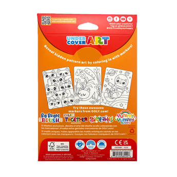 Back of Ooly Undercover Art Rainforest Fun coloring set, showing hidden pattern examples and Ooly marker branding.