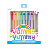 Ooly Yummy Yummy 12 scented glitter gel pens in a rainbow of colors, packaged in a white box.