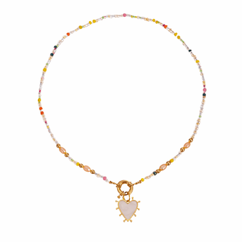 Rainbow Beaded Necklace White Heart | Kids Jewelry - My Little Thieves