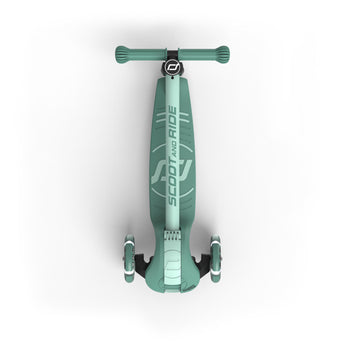 Top-down view of a mint green Scoot & Ride Highwaykick 3S LED 3-wheel light-up scooter.