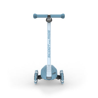 Light blue Scoot & Ride Highwaykick 3S LED 3-wheel kids scooter with glowing wheels.