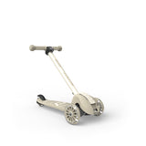 Beige Scoot & Ride Highwaykick 3S LED 3-wheel light-up scooter with clear wheels.