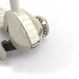 Scoot & Ride Highwaykick 3S LED kids scooter in beige, showing front wheels and adjustable handle.