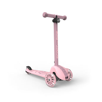 Pink Scoot & Ride Highwaykick 3S LED 3-wheel light-up scooter with two front wheels.