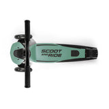 Top-down view of a mint green and black Scoot & Ride Highwaykick 5 LED kickboard scooter with black handlebars.