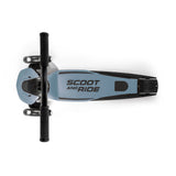 Top-down view of a gray Scoot & Ride Highwaykick 5 LED scooter with black accents and light-up wheels.