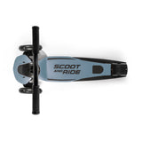 Top-down view of a gray Scoot & Ride Highwaykick 5 LED kickboard scooter with black handlebars and deck.